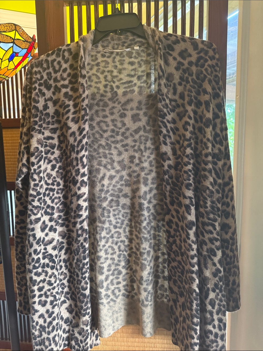 Soft Surroundings Taupe and Black Leopard-Print 100% Cashmere Open Cardigan